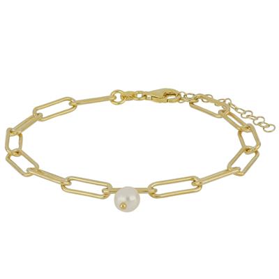 BRACCIALE MAGLIA OVALINA CON PERLA DI FIUME PENDETE ARGENTO 925°/°°