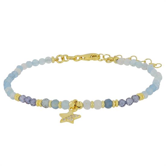 BRACCIALE SPINELLO ACQUAMARINA E BLU STELLA ZIRC. ARGENTO 925°/°°