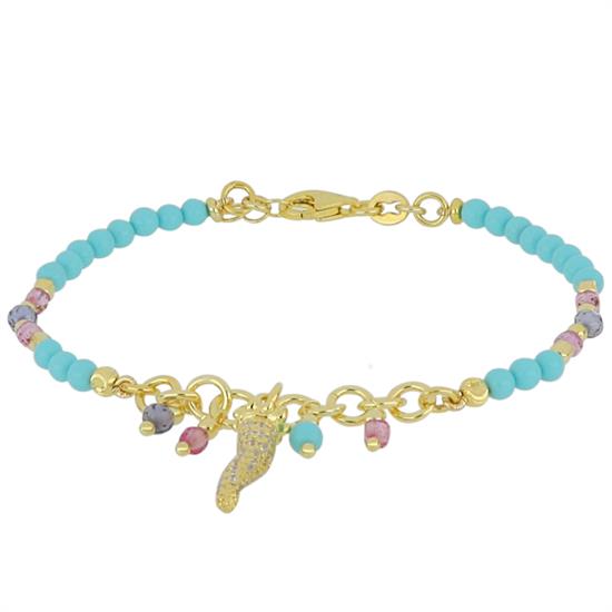 BRACCIALE P.TURCHESE,CUBI FUXIA CON CORNO ZIRCONATO ARGENTO 925°/°°