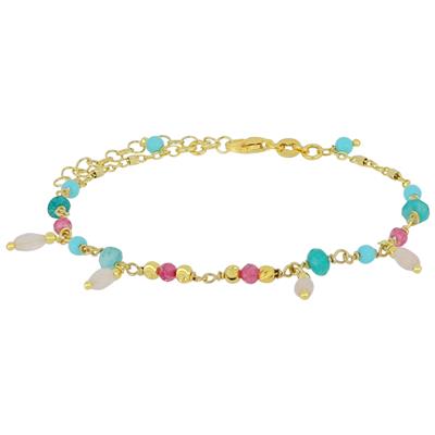 BRACCIALE SPINELLO FUXIA,AULITE,AGATA VERDE E RISO  ARGENTO 925°/°°