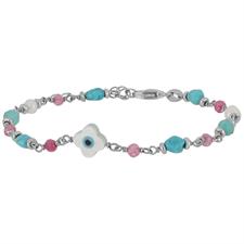 BRACCIALE FIORE MADREPERLA SPINELLO PERLE TURCHESE ARGENTO 925°/°°