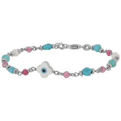 BRACCIALE FIORE MADREPERLA SPINELLO PERLE TURCHESE ARGENTO 925°/°°