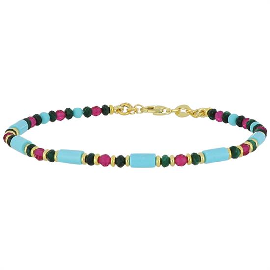 BRACCIALE TUBETTI P.TURCHESE MALACHITE SPINELLO IN ARGENTO 925°/°°