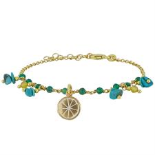 BRACCIALE AGATA VERDE SCAGLIE TURCHESE FETTA LIMONE ARGENTO 925°/°°