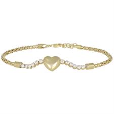 BRACCIALE CUORE BOMBATO TENNIS LATERALE E POP CORN  ARGENTO 925°/°°