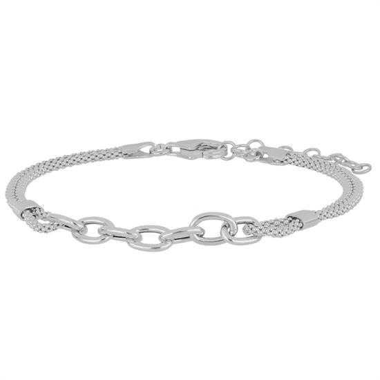 BRACCIALE MAGLIA POPCORN CON OVALI AGGANCIATI CENTRO ARGENTO 925°/°°