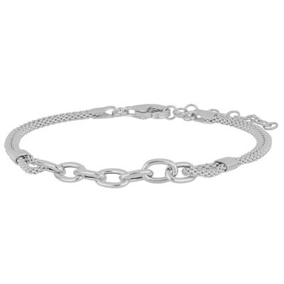 BRACCIALE MAGLIA POPCORN CON OVALI AGGANCIATI CENTRO ARGENTO 925°/°°