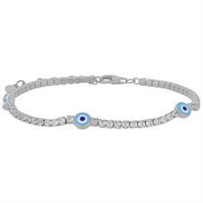 BRACCIALE TENNIS ZIRCONI CON OCCHIO TONDO SMALTO IN ARGENTO 925°/°°