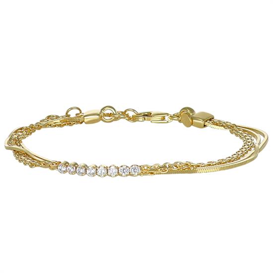 BRACCIALE 2 SNAKE E CATENA CENTRALE CON ZIRCONI IN ARGENTO 925°/°°