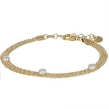 BRACCIALE 5FILI DI PALLINI DIAMANTATO 3 PERLE FIUME ARGENTO 925°/°°