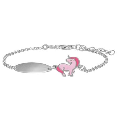 BRACCIALE BIMBA UNICORNO SMALTO ROSA E TARGHETTA IN ARGENTO 925°/°°