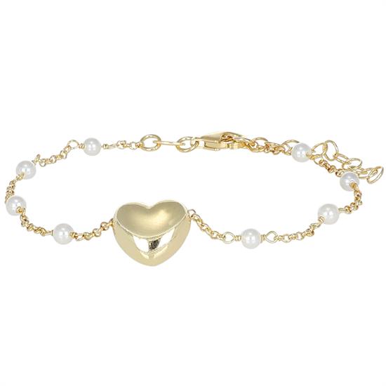 BRACCIALE CUORE BOMBATO CON PERLINE PASSANTI IN ARGENTO 925°/°°