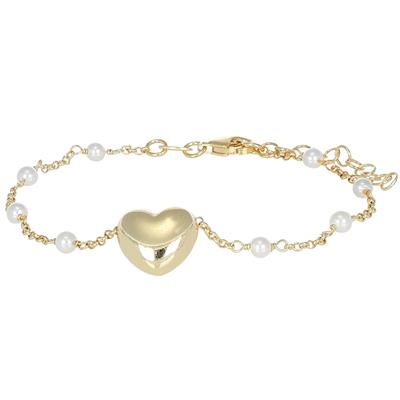 BRACCIALE CUORE BOMBATO CON PERLINE PASSANTI IN ARGENTO 925°/°°