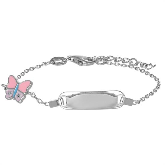 BRACCIALE BIMBA FARFALLA SMALTO CON TARGHETTA IN ARGENTO 925°/°°