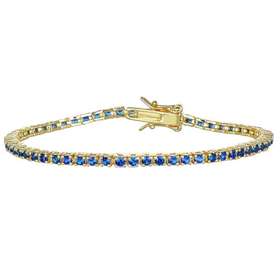 BRACCIALE TENNIS DORATO ZIRCONI BLU 2MM IN ARGENTO 925°/°°