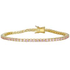 BRACCIALE TENNIS DORATO ZIRCONI ROSA 2MM IN ARGENTO 925°/°°