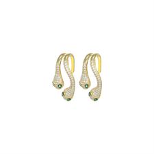 ORECCHINO EARCUFF DUE SERPENTI ZK WHITE E ZK VERDI ARGENTO 925°/°°