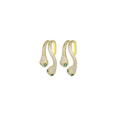 ORECCHINO EARCUFF DUE SERPENTI ZK WHITE E ZK VERDI ARGENTO 925°/°°