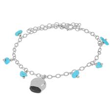 BRACCIALE MAGLIA SOLE SCAGLIE TURCHESE E CAMPANELLA ARGENTO 925°/°°