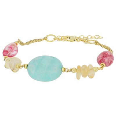 BRACCIALE SASSI GIADA VERDE,FUXIA E QUARZO IN ARGENTO 925°/°°