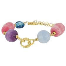 BRACCIALE SASSI GIADA TORM.,AGATE,QUARZO E AMETISTA ARGENTO 925°/°°