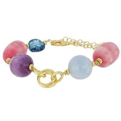 BRACCIALE SASSI GIADA TORM.,AGATE,QUARZO E AMETISTA ARGENTO 925°/°°