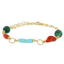 BRACCIALE PASTA DI TURCHESE,CORALLO E MALACHITE IN ARGENTO 925°/°°