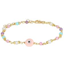 BRACCIALE OCCHIO MADREPERLA ROSA SPINELLO ROSA VIOLA ARGENTO 925°/°°