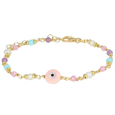 BRACCIALE OCCHIO MADREPERLA ROSA SPINELLO ROSA VIOLA ARGENTO 925°/°°