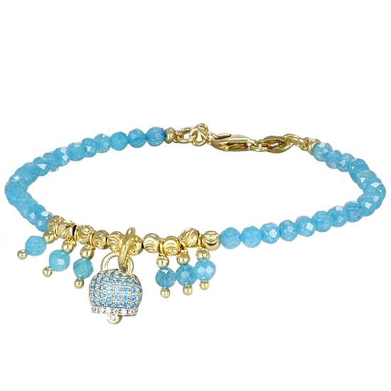 BRACCIALE SPINELLO AZZURRO E CAMPANELLA CZ ARGENTO 925°/°°