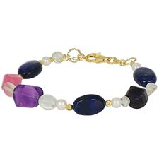 BRACCIALE PERLE FIUME,SASSI LEMON, LAPIS E AMETISTA ARGENTO 925°/°°