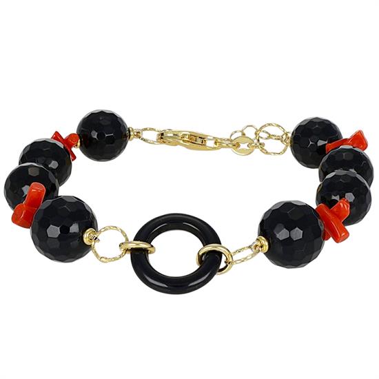 BRACCIALE ONICE SFACCETTATO E SCAGLIE CORALLO ARGENTO 925°/°°