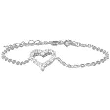 BRACCIALE CUORE TRAFORATO ZIRCONI E CAT. DIAMANATATA ARGENTO 925°/°°