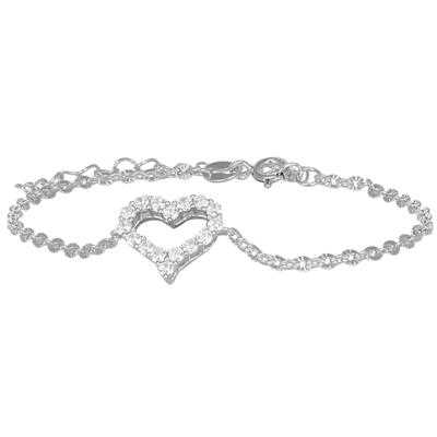 BRACCIALE CUORE TRAFORATO ZIRCONI E CAT. DIAMANATATA ARGENTO 925°/°°