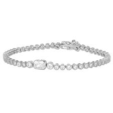 BRACCIALE TENNIS CIPOLLINA E BAGUETTE COLOR 18CM IN ARGENTO 925°/°°