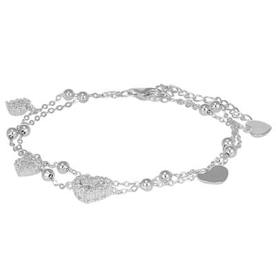 BRACCIALE DOPPIO FILO CUORI ZIRCONI BAGUETTE IN ARGENTO 925°/°°