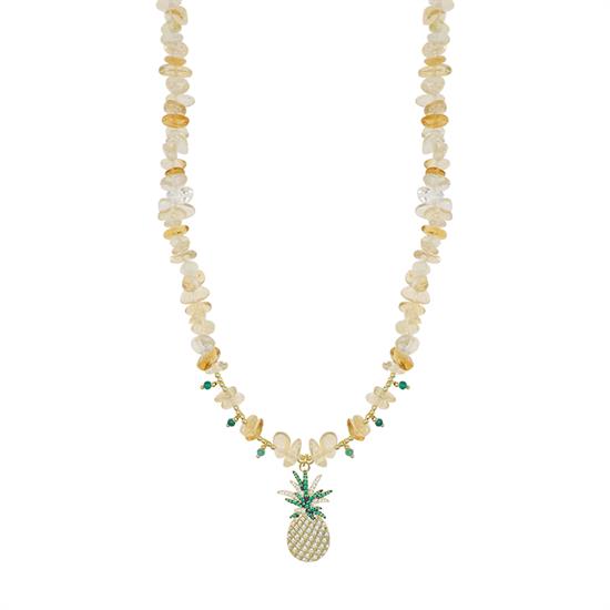 COLLANA ANANAS SCAGLIE QUARZO LEMON AGATA VERDE ARGENTO 925°/°°