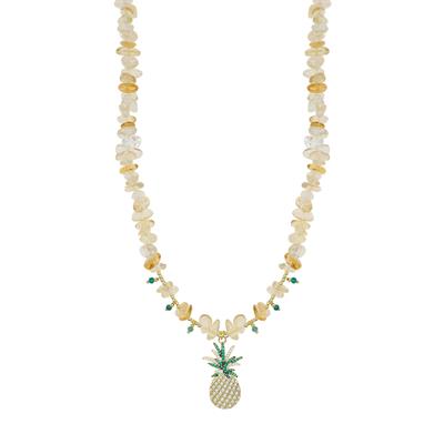 COLLANA ANANAS SCAGLIE QUARZO LEMON AGATA VERDE ARGENTO 925°/°°