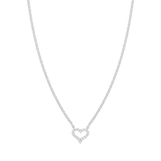 COLLANA CUORE TRAFORATO ZIRCONI E CAT. DIAMANATATA ARGENTO 925°/°°