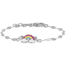 BRACCIALE BIMBA MAGLIA QUADRIFOGLIO CON ARCOBALENO ARGENTO 925°/°°