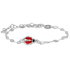 BRACCIALE BIMBA MAGLIA QUADRIFOGLIO CON COCCINELLA ARGENTO 925°/°°