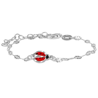 BRACCIALE BIMBA MAGLIA QUADRIFOGLIO CON COCCINELLA ARGENTO 925°/°°